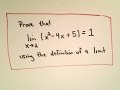 Precise Definition of a Limit - Example 2 Quadratic Function