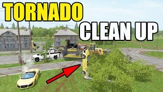 FARMING SIMULATOR 2017 | TORNADO CLEAN UP | HAULING AWAY JUNKED CARS | MULTIPLAYER