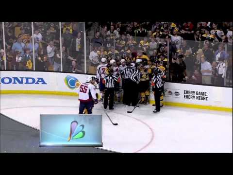 Ovechkin scrum in 1st. Washington Capitals vs Boston Bruins 4/14/12 NHL Hockey