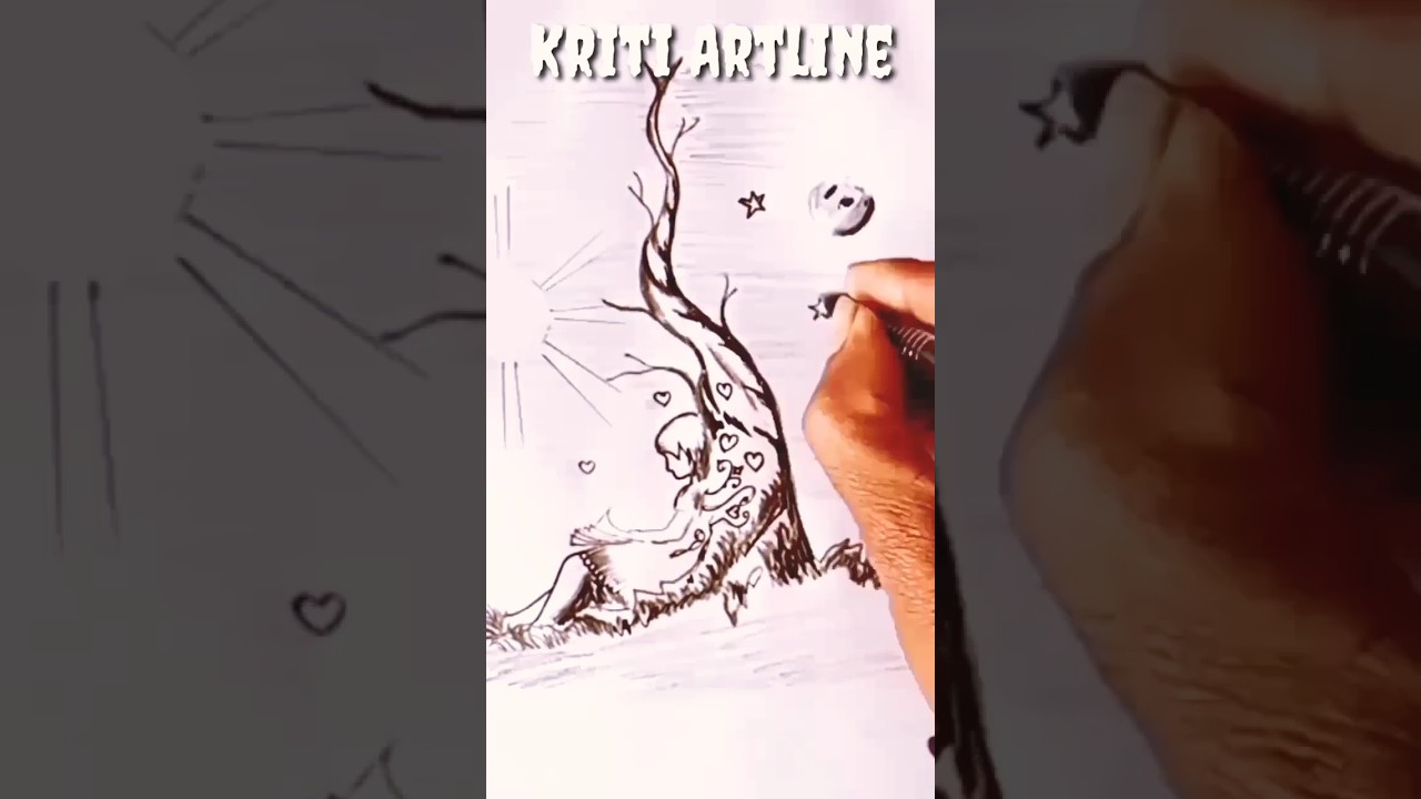 Girl reading a book under a tree drawing #shorts #shortvideo #drawing