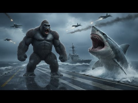King Kong vs Shark Swarm in a Deadly Ocean Storm 🌊🦍🦈. #KingKong#SharkAttac#OceanStorm#SeaMonster.