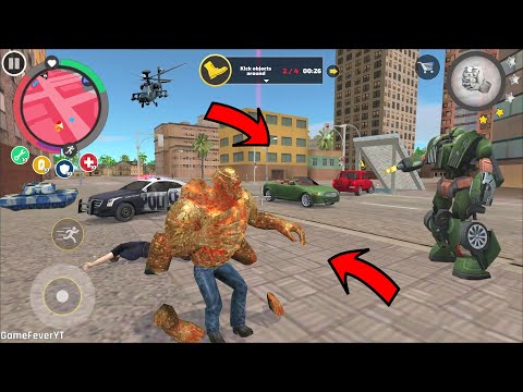 Rope Hero Vice Town - (Half Stone Half Mutant Man Fight Police Car Robot) - Android Gameplay HD