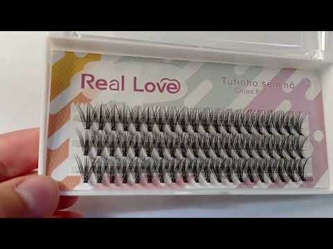 CARTELA DE CÍLIOS TUFINHOS SEM NÓ 20P 12MM 0.10D REAL LOVE BOX COM 10 UN