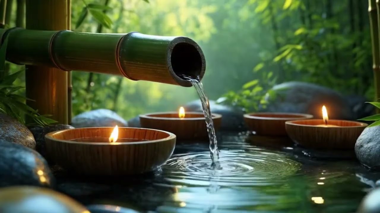 Bamboo Fountain, Relaxing Music with Water Sounds to Relieve Stress 🌿 Relieve depression
