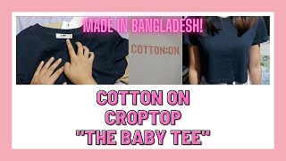 COTTON ON CROP TOP THE BABY TEE COLOR MOONLIGHT AND LINEN TAUPE TRY ON COTTON NA COTTON ANG TELA