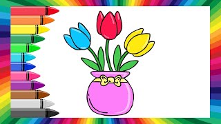 How to Draw Tulips Bouquet in a Vase 🌷❤️Easy Drawing Tutorial