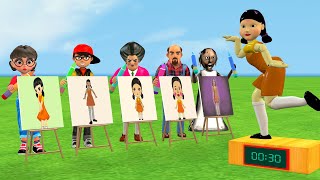 Scary Teacher 3D vs Squid Game Drawing Picture Squid Game Doll Dresses 5 Times Challenge