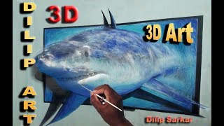 How to draw 3d wall art  A 3D Shark  Dilip Art