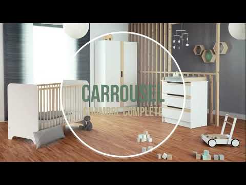 Chambre bébé Carrousel lit 60x120 cm commode et armoire blanc et hêtre