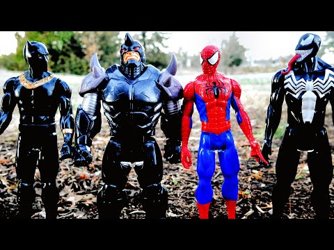 Spiderman vs Marvel's Rhino + Black Panther vs Erik Killmonger ~ Superhero action figures fight!