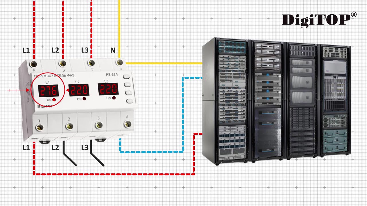 Автоматический переключатель фаз DigiTOP на DIN-рейку PS-63A