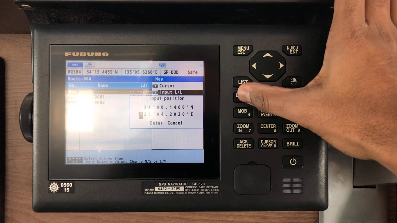 FURUNO GPS GP 170 - ENTERING WPTS AND SELECTING ROUTES TO MONITOR