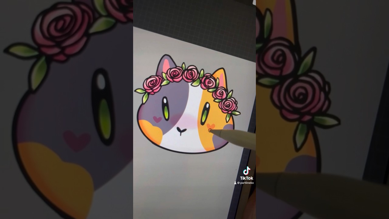 🌱✨ Drawing Cute Cat with flowers on ipad Procreate 🌱✨#shortsfeed #cats