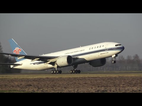 [4K] FANTASTIC TAKE OFF Boeing 777-F China Southern Cargo At Schiphol Airport