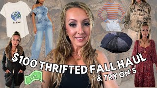 I GOT A NEW (TO ME) FALL WARDROBE FOR $100 | HUGE FALL THRIFT HAUL 2024