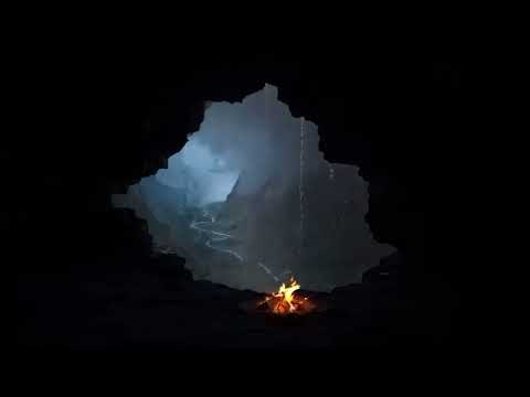 Deep Sleep in a Cozy Rainy Thunder Cave Bonfire Sounds and for Stress Relief, Peaceful Deep Sleep