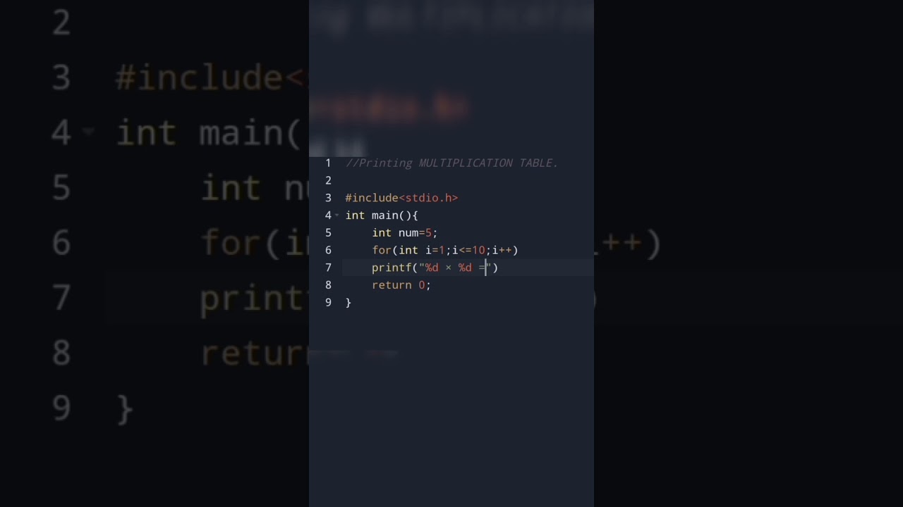 Printing MULTIPLICATION TABLE|#shorts #coding