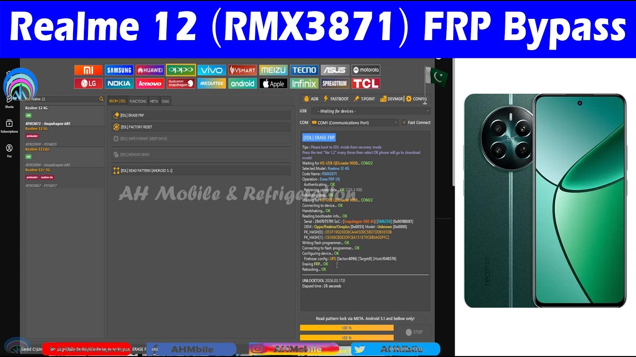 (Online Service) Realme 12 (RMX3871) Android 15 FRP Bypass Unlock Tool