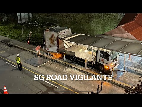 20jul2021 lower delta road #YQ766M isuzu  lorry mashed into the bus stop