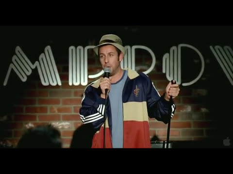 Funny People (2009) official trailer frame: Adam Sandler and Seth Rogen in club greenroom, hinting at live, diegetic music moments
