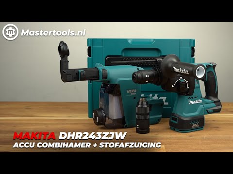 Makita DHR243ZJW Akumuliatorinis perforatorius, 18 V, SDS-PLUS, 2,0J LED, VACUUM, Be akumuliatorių ir kroviklio! video