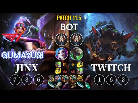 T1 Gumayusi Jinx vs Twitch Bot - KR Patch 11.5