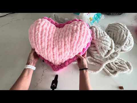 How To Make a Heart Pillow With Chunky Yarn - DIY Home Project