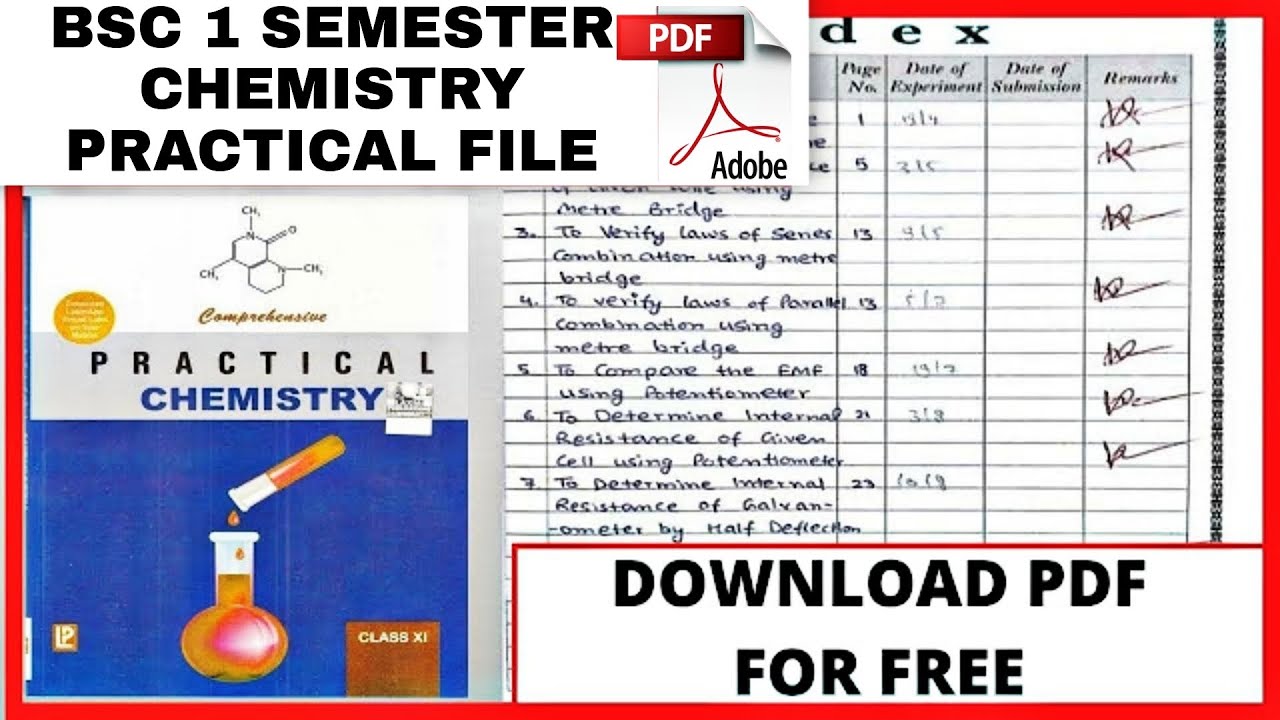BSC 1 Semester Chemistry practical file with pdf download.