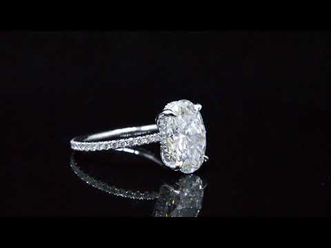 Natural Oval Cut Ultra Thin Hidden Halo Pave Diamond Engagement Ring