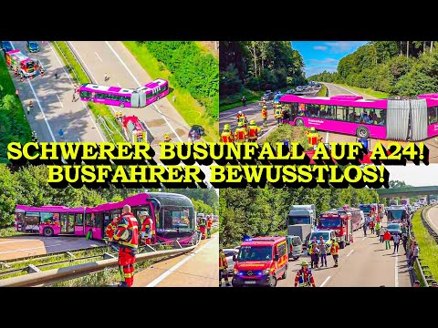 +++ SERIOUS BUS ACCIDENT ON THE MOTORWAY +++ ARTICULATED BUS BREAKS THROUGH GUARDBARS | MANV | FI...