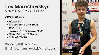 #1 in NC high school volleyball by kills and aces, Lev Marushevskyi, 2025, #7, GPA 4.5, OH OPP MB