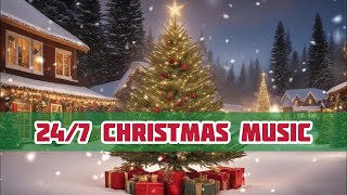24/7 Christmas Music Snowy Xmas Village Tree Snowing Background Relaxing Seasonal Instrumental Songs