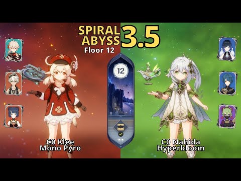 Klee Mono Pyro & Nahida Hyperbloom | 9⭐ Spiral Abyss 3.5 Floor 12 | Genshin Impact
