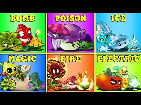 6 Team BOMB x POISON x FIRE x MAGIC x ELECTRIC x ICE - Who Will Win? - PvZ 2 Team Plants Battlez