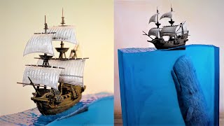 How to Make Ship and Whale Diorama | Resin art