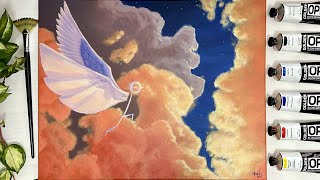 🎨 PAINTING CLOUDS and a STICK FIGURE in Acrylic / Time-Lapse / "Imagining"