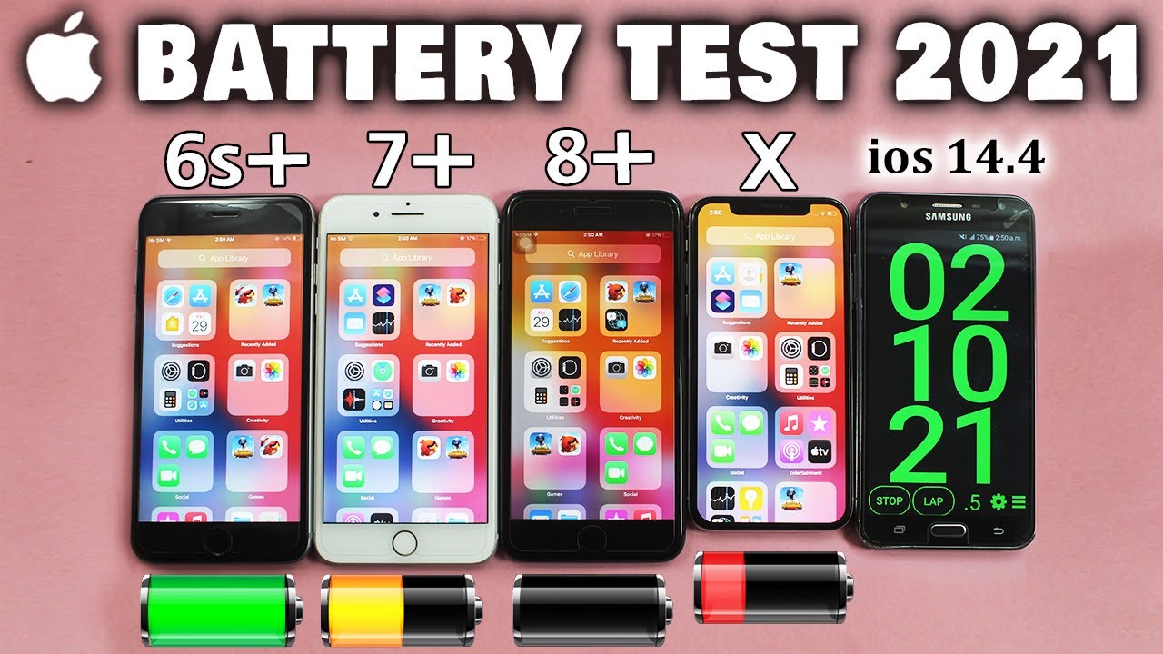 IOS 14.4 Battery Test - iPhone 6s Plus vs iPhone 7 Plus vs iPhone 8 Plus vs iPhone X in 2021🔥