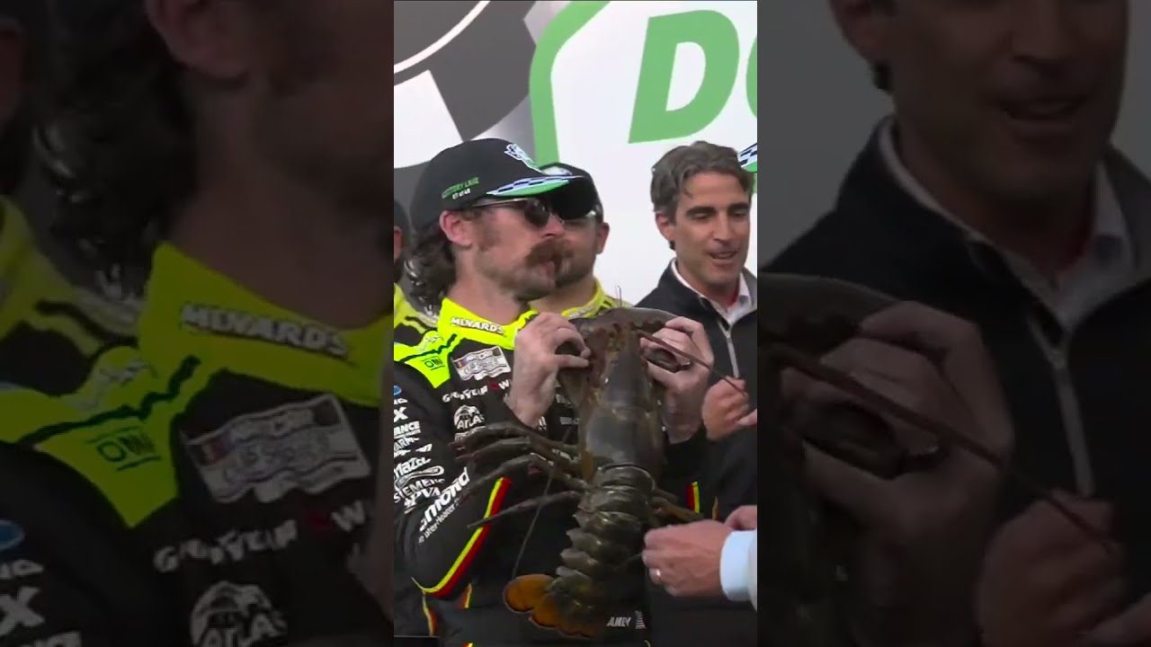 Denny Hamlin and the Lobster Trophy in New Hampshire