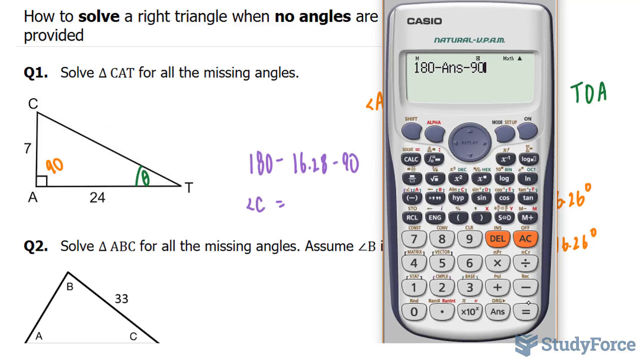 Find Missing Angles in a Right Triangle using Inverse Trig Functions (Part 1)