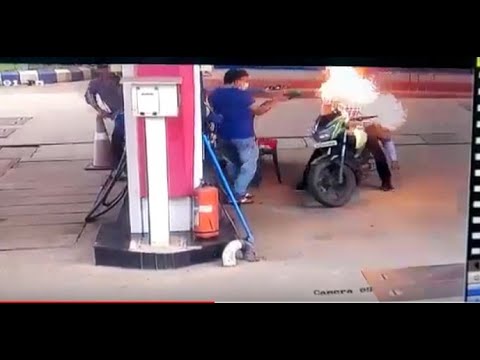 Malappuram petrol bunk - bike fire accident CCTV