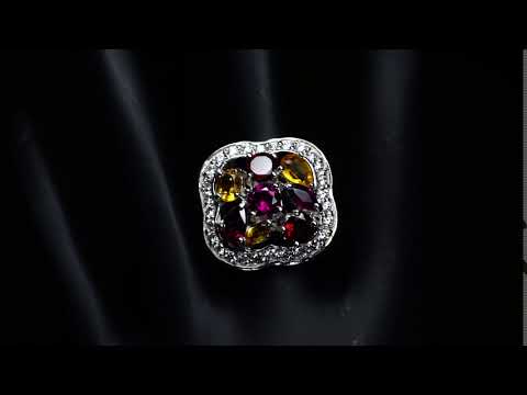 Серебряное кольцо с натуральными Родолитами Цитринами и Cz 17.75р видео