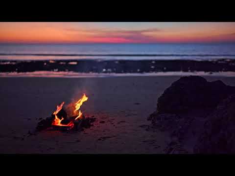 Post-Sunset Glow on The Beach with Campfire Sounds, White Noise ASMR, 3 hours in 4K