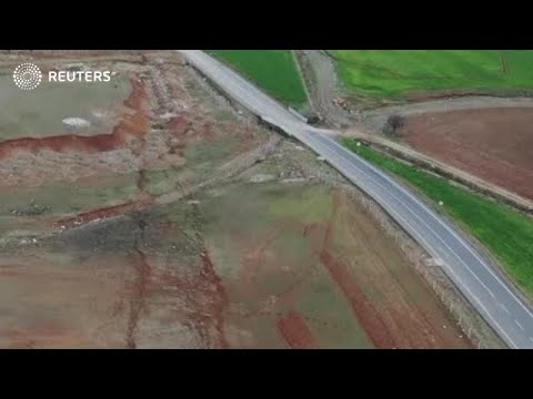 Drone video shows cracks caused by earthquake in Turkey