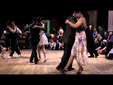 Cristina Ladas,    Oscar Casas,    Claire da Silva,    Joachim Dietiker,    Michelle Marsidi,    Dario da Silva,    Homer Ladas,    and  Ana Miguel  are  dancing  at  England International Tango Festival  in  2014