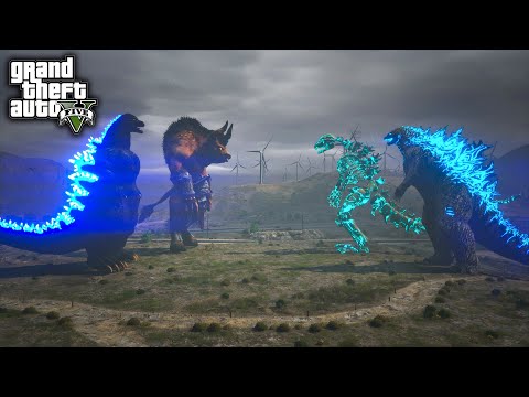Godzilla, Skeleton Godzilla Vs Heisei Godzilla, Minotaur Epic Fight ( GTA V Mods )