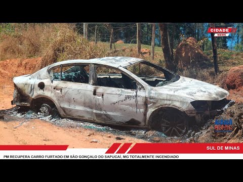 PM recupera carro furtado em São Gonçalo do Sapucaí, MG totalmente incendiado