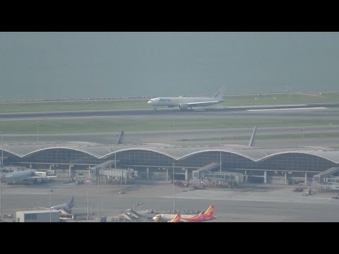 Aero Logic Cargo 777 Landing Hong kong with ATC