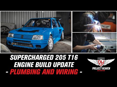 Supercharged Peugeot 205 T16 supercharger installation - plumbing and wiring