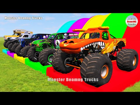 Triple Flatbed Trailer Monster Trucks Transport with Slide Color - BeamNG.drive 408
