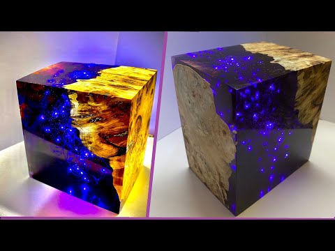 Ich mache violette Nachtlampe mit Epoxidharz und Wurzelholz